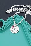 Personalized Little Girls Heart Necklace – DII ABC - Valentines Day Gift – Handstamped Handmade Jewelry – 5/8 Inch 15MM Silver Disc – Choose Birthstone Color–Customize Name–Fast 1 Day Shipping