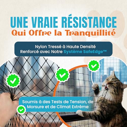 Petslovers Anti-UV Reinforced Stainless Steel Cat Balcony Net 8 x 3 m Black | Mounting Kit without Drilling, Includes 2 Toys, Cat Balcony Net, Cat Protection Net, Cat Window Netting, Nets