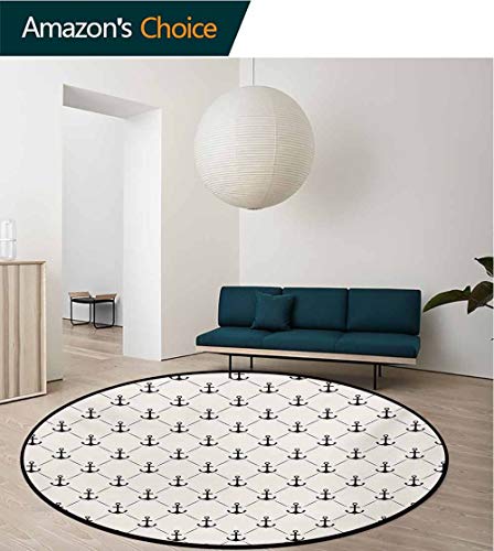 RUGSMAT Anchor Modern Machine Round Bath Mat,Abstract Retro Nautical Style Motif Checkered Pattern Sailing Yachting Theme Non-Slip No-Shedding Kitchen Soft Floor Mat,Diameter-24 Inch