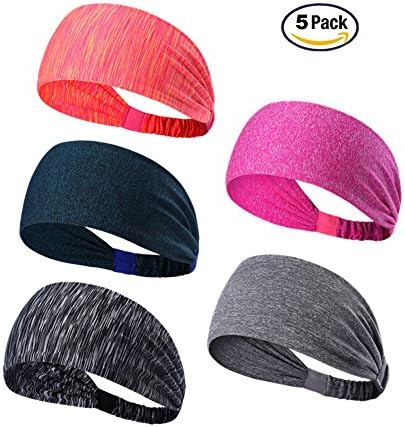 HENATA Headbands Sweatbands Sports Wicking Stretchy Head Wrap Ideal for Yoga/Cycling/ Working Out /Fitness Exercise Hairband Elastic Sweatband for Unisex (5PCS)