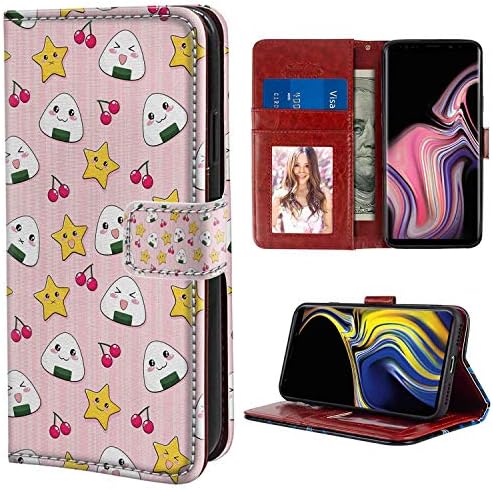 Samsung Galaxy Note 9 (2018) (6.4inch) Wristlet Wallet Case Kids Cute Japanese Food Icons Rice Ball Cherries Asian Kawaii Anime Pattern Design Pink Multicolor for Girls Case