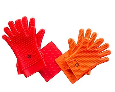 Grilling Gloves Barbecue Gloves - BBQ Gloves Silicone - Bonus Mat - Silicone Mitts For Cooking Silicone Gloves - Cooking Gloves Heat Resistant Silicone