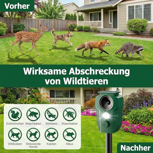 MEKEET Ultrasonic Cat Repeller for Garden, Solar Cat Repellent with Motion Sensor and LED Flash, IP65 Waterproof, Animal Repellent Against Cats, Dogs, Martens, Foxes and Wildlife