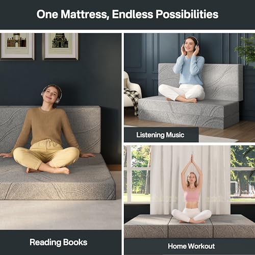 Foldable Mattress Queen, 6 Inch Memory Foam Trifold Mattress Topper | Ideal for Guest, Murphy Bed & Camper, Washable Cover & Non-Slip Base for All Floors, 80" x 60" x 6"