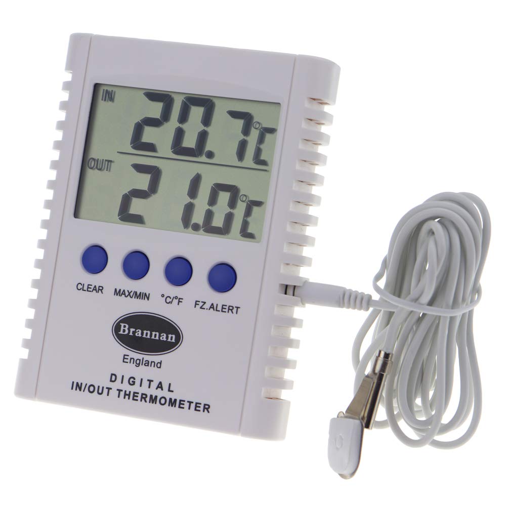 Brannan Digital Max Min Thermometer Indoor Outdoor Fridge Freezer Greenhouse Garden Large Display 2m Probe Cable