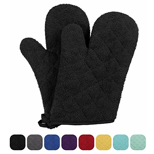VEEYOO 100% Cotton Oven Mitts Terry Heat Resistant Oven Gloves for Kitchen Set of 2, 7 x 12