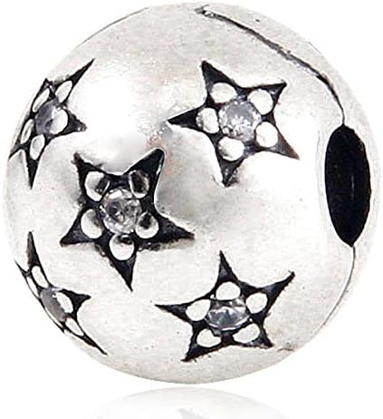 Choruslove Twinkle Twinkle Stars Clip Charm with Clear Zircon Stone 925 Sterling Silver Lock Bead for European Bracelet Jewelry