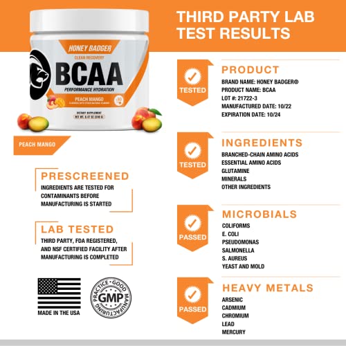 Honey Badger BCAA Amino Acids Electrolytes Powder, Keto, Vegan, Sugar