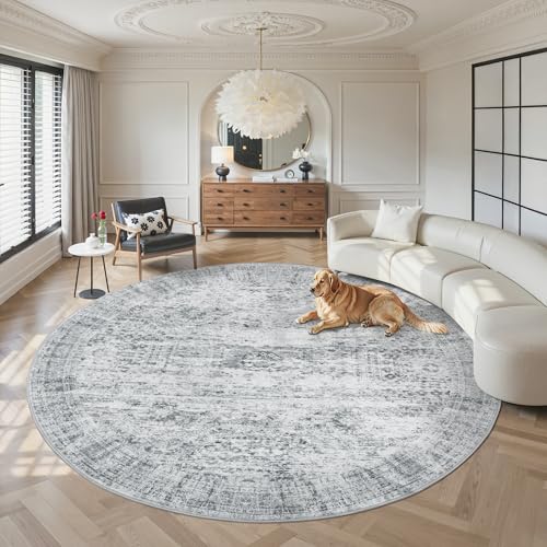 Soalmost Round Area Rug 9ft Grey Vintage