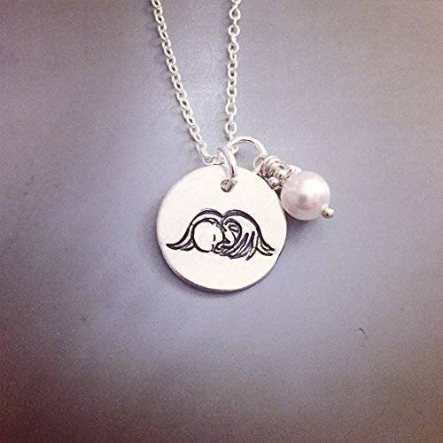 Mommy Of An Angel Angel Baby Hand Stamped Necklace Ready To Ship Memorial Necklace - 