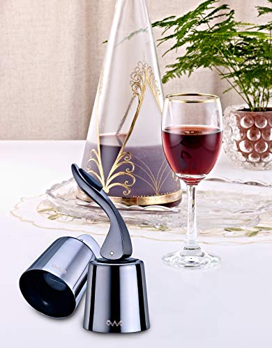 OWO Wine Stopper with Stainless Steel, Wine Preserver, Rose Gold Decorative Wine Saver Vacuum Plug with Silicone, Expanding Beverage Bottle Stopper, Reusable Wine Cork Keeps Wine Fresh (Metal Black)