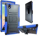 ZTE ZMAX Case, E-Time(TM) ZTE ZMAX Z970 (T-Mobile / Boost Mobile) Armor Shock Proof Stand Cases with Swivel Belt Clip Cover + Free Ultra-sensitive Stylus Pen (Black/Blue)