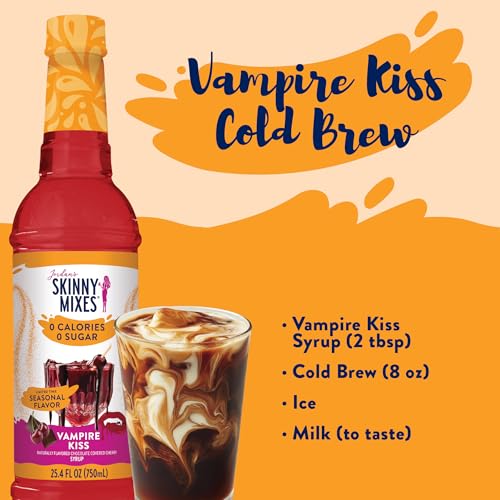 JORDAN’S SKINNY MIXES SUGAR FREE COFFEE SYRUP, HOLIDAY VAMPIRE KISS COFFEE FLAVORING SYRUP, ZERO CALORIE DRINK MIX FOR LATTES, BAKING, PROTEIN SHAKE, DAIRY & GLUTEN FREE, KOSHER, 25.4 FL OZ