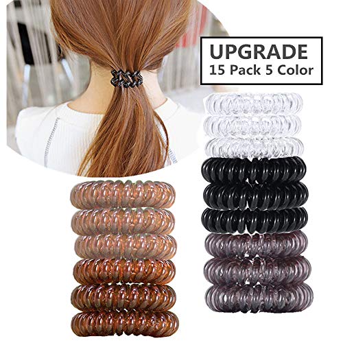 No Crease Hair Ties for Women and Girls,10 Piece Plastic Spiral Hair Coil Rings for all Hair Type (10Pack 5Color)  