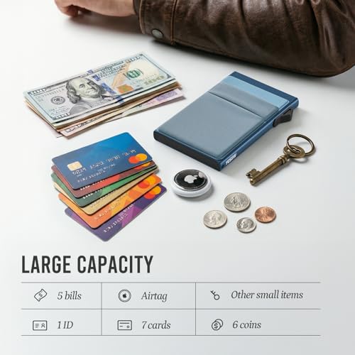 YESIIW RFID Blocking Pop Up Credit Card Wallet, A04-Light Blue, Minimalist