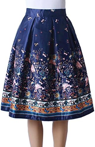 Women's Vintage Audrey Hepburn Style Pleated Swing Skirts (One Size Fits Most, 2046 Butterfly pattern - hidden blue)