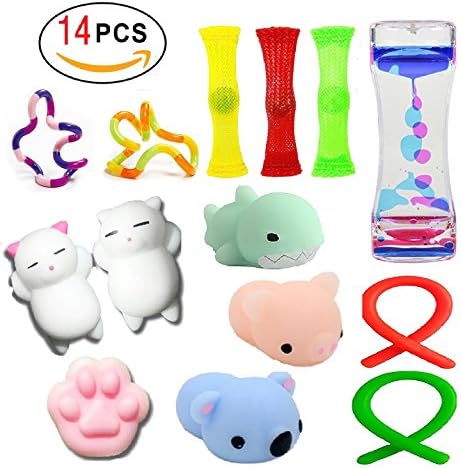 Sensory Fidget and Squeeze Toys Bundle,6 Pack Mochi Animals Squishy Toys,8 Pack Stress Relief Fidget Hand Toys for Adults and Kids，Perfect for ADHD ADD Anxiety &amp; Autism