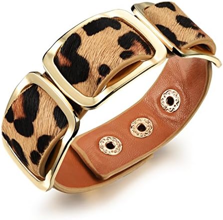 Mintik Jewelry Women's Leather Chain Charm Elegant Adjustable Bangle Bracelet, 6.24-7 inches