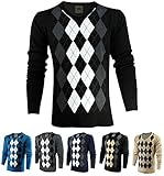 Enimay Mens Argyle V-Neck Golf Long Sleeve Sweater (Many Colors Available)