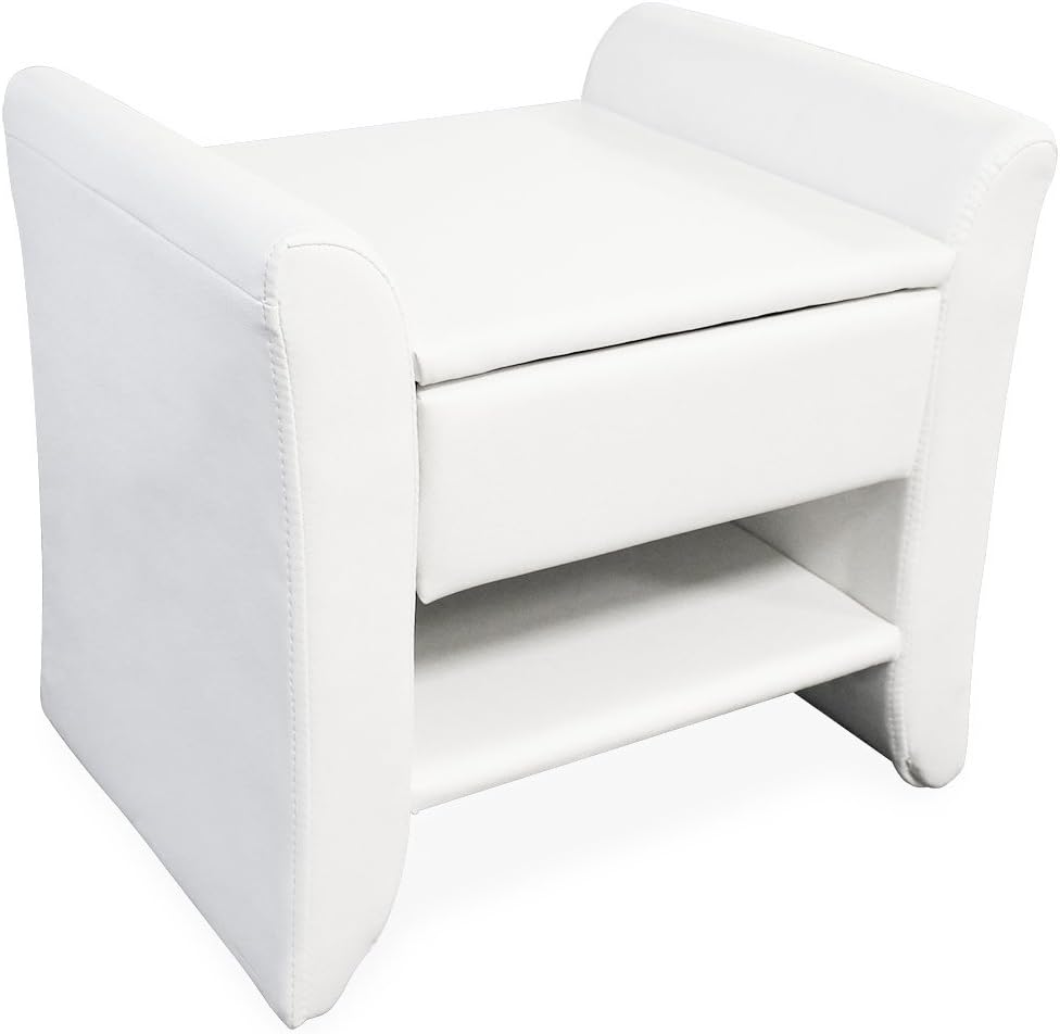 Corium side table bed table lamp table synthetic leather cover 47x37 cm WHITE