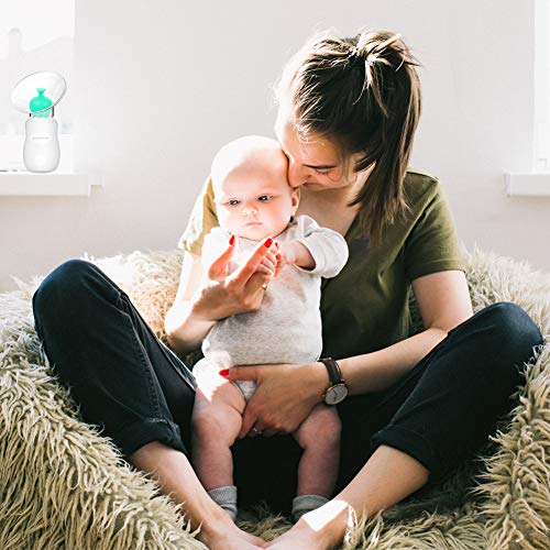 Silicone Manual Breast Pump with Breastfeeding Milk Saver Stopper in Gift Box, 100% Food Grade Silicone BPA Free(4oz/100ml), Green