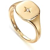 PAVOI 14K Gold Plated Engraved Signet Ring with North Star | Lightweight Thick Statement Rings for Women | Everyday Jewelry