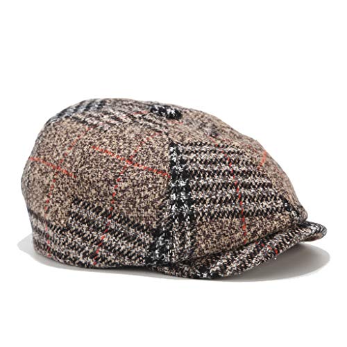 Crytech Unisex Newsboy Gatsby Beret Hats with Visor Winter Warm Lightweight Plaid Flat Ivy Cabbie Cap Octagonal Painter Golf Driving Hunting Cap for Women Men Boyfriend Gift (Khaki)