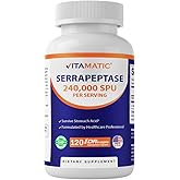 Vitamatic Serrapeptase 240,000 SPU Servings, 120 Delayed Released Capsules - Enteric Coated - Non-GMO- Made in The USA (120 Count (Pack of 1))
