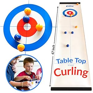 Elite Sportz Equipment Curling Game – Tabletop Games for Adults, Kids & Families – 4 Ft x 1 Ft Mat for Indoor Fun w…