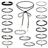 Choker Necklace, Xpatee Women Choker Necklace Set Black Velvet Lace Tattoo Choker Set Girls Stretch Necklace (18 PCS)