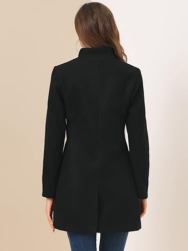 Allegra K Women's Winter Overcoat Stand Collar Single Breasted Mid