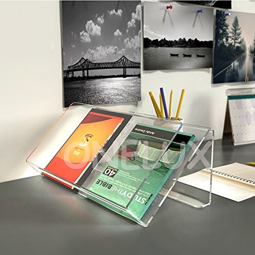 ONELUX Desktop Acrylic magazine/newspaper/brochure Organizer Rack,Lucite Book Pocket - For 2 pieces A4 size