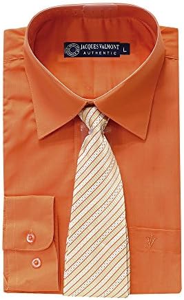 Jacques Valmont - Men's Long Sleeve Shirt with Tie - Orange (Large)