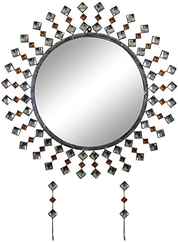 IMPORTED GIFT DEPOT Large Round Silver Gemstone Sunburst Mirror and Key Chain Holder