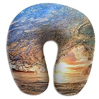 BRECKSUCH Hawaiian Wave Wallpaper Print U Type Pillow Memory Foam Neck Pillow for Travel and Relief Neck Pain Comfortable Super Soft Cervical Pillows with Resilient Material Relex Pollow