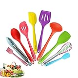 JISNKEI Silicone Kitchen Utensil Set,10 Cooking Utensils Set,Nonstick Non-Scratch Colorful Cookware Set,Kitchen Tools For Home Cooking,BBQ,Baking