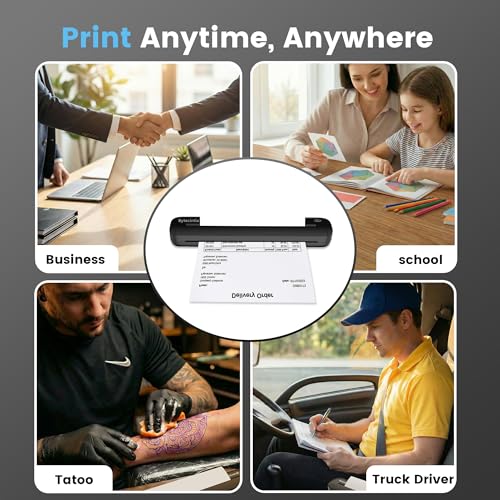 ByteCintia Imprimante Thermique A4 sans Encre, Bluetooth sans Fil Compatible avec iOS Android Mac Windows, Imprimante de Voyage Ultra-légère 450g pour Télétravail, Reçus et Pochoir Tatouage, Noir