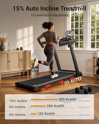 CURSOR 15% Auto Incline Treadmills for Home, 10S Folds Away Portable Treadmill with Led Screen & Handle Bar Up to 300LBS Capacity, 3.0HP 7-Layer Shock-Absorbing Walking Pad Treadmill 0.6-7.2MPH