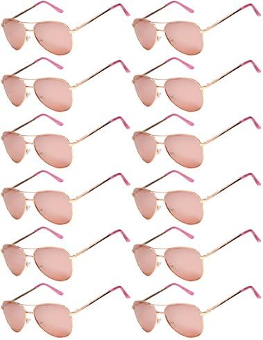 12 Pack Aviator Eyeglasses Metal Gold, Silver, Black Frame Colored Mirror Lens OWL. (Aviator_Gold_Rose_Mirror_12p, Colored)