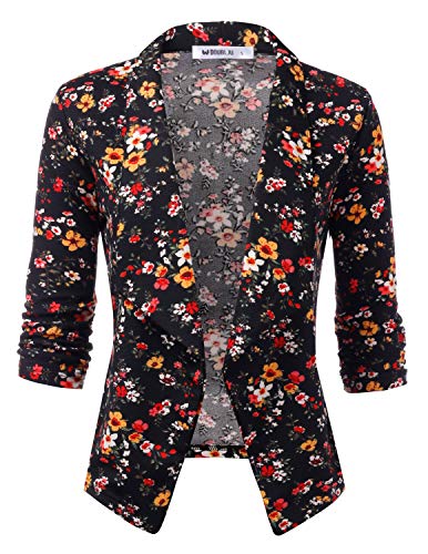 TWINTH Women's Solid & Floral Stretch 3/4 Sleeves Open Front Blazer Jacket Plus Size