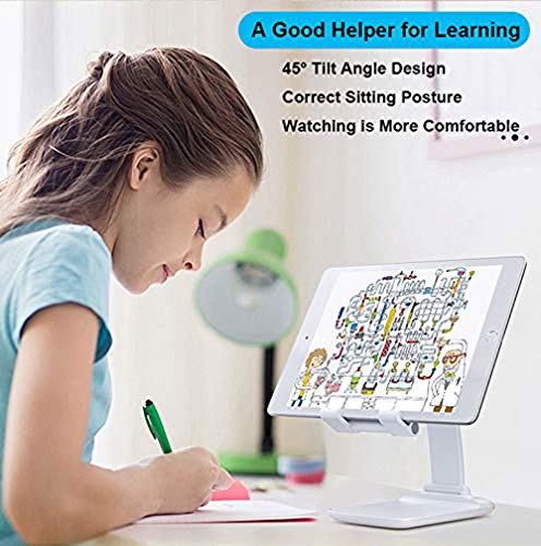 Upgraded Foldable Cell Phone Stand, Angle & Height Adjustable Cradle Dock Desktop Holder with Stable Anti-Slip Design Compatible with 4.7-10.5in iPhone/iPad/Samsung Galaxy/Ebook Reader (White-A)