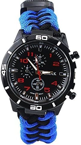 Vickeylla Survival Bracelet Watch, Outdoor Men &amp; Women Camping Hiking Watch Watch Military Grade with Embedded Compass Starter &amp; Tinder, Whistle 6 in 1 Multifunctional Outdoor Gear (Blue(26cm))