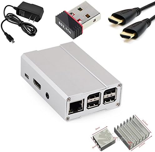 KCKits Raspberry Pi 2 Starter Kit, Includes Premium Aluminum Case, Heatsinks, HDMI Cable, Power Supply, WiFi Adapter (Silver)