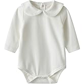 Auro Mesa Infant Baby Girls Bodysuit Peter Pan Doll Collar Super Soft Cotton Romper One-Piece Outfit 0-24 Months