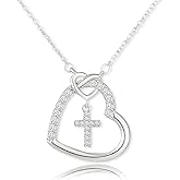 Heart Cross Necklaces for Women Christian Cross Necklace Religion Baptism Gifts for Women
