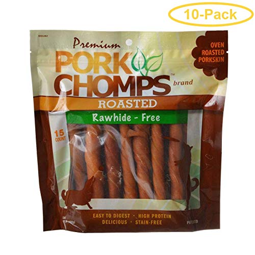 SCOTT PET PORK CHOMPS TWISTZ PORK CHEWS – ROASTED LARGE TWISTS – 15 COUNT – PACK OF 10
