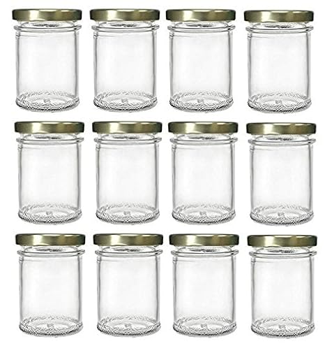 Nakpunar Mason Glass Jars with Gold Lids, 7.5 oz (12 Pieces)