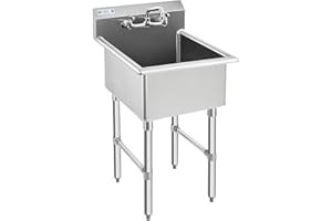 HALLY SINKS & TABLES H HALLY Commercial Stainless Steel Sink 1 Compartment NSF Prep & Utility Sink with 8" Faucet 18" L x 18" W x 12" D Bowl for Bar, Restaurant, Kitchen, Hotel and Home