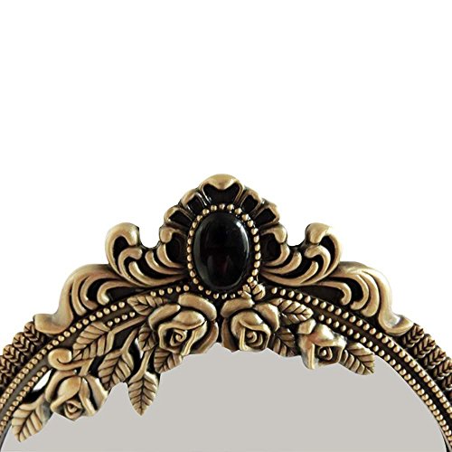 Vintage Double Face Retro Bronze Alloy Metal Table Makeup Dresser Desktop Decorative Mirror Embossed Frame Makeup Tool (Bronze)
