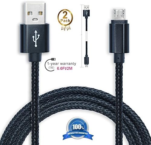 [Micro USB to USB Cable] 6.5 Feet Nylon Braided Fabric Micro USB Android cable Charging &amp; Sync Data Charger Cable Cord for Android samsung and More (6.5ft black-2pack)
